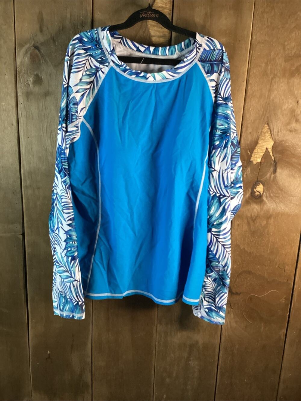 Daci Women's Long Sleeve Swimsuit, XL, Blue and White